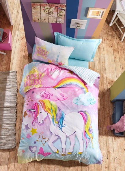 Cotton Box Junior Ranforce çarşafı lastikli Tek Kişilik Nevresim Takımı-Dream Mint ürün görseli 1