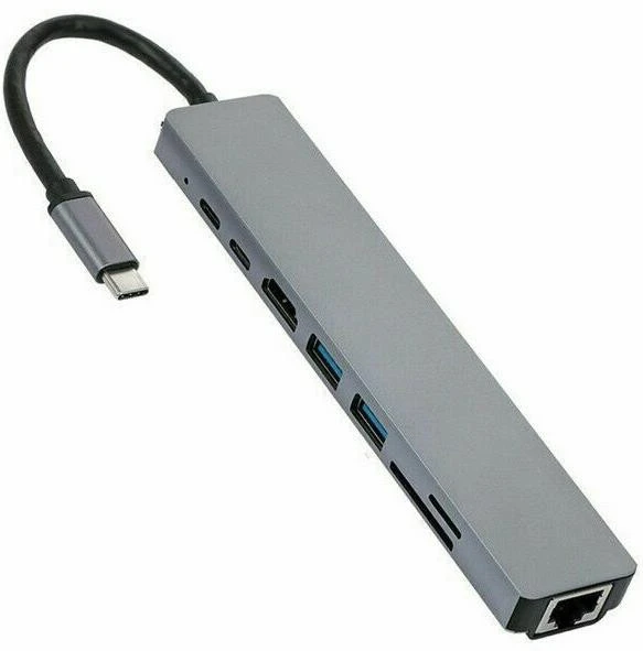 Alfais 4681 Type C To Hdmi Usb 3.0 Sd MicroSD 8in1 Kart Rj45 Ethernet Çevirici Dönüştürücü Adaptör ürün görseli 1