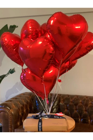 Kalp Balon Kırmızı Renk Kalp Balon Folyo Baskı 5 Adet 24 inç ürün görseli 1