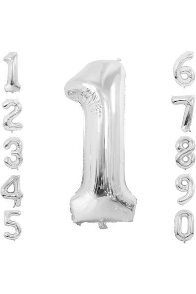 Gümüş  Folyo Balon 1 Rakam 100 cm (40 İnç)  1 Yaş Balonu - 1 Yaş Balon - 1 Rakam Balon ürün görseli 1