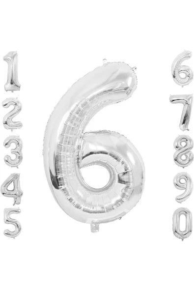 Gümüş Folyo Balon 6 Rakam 100 cm (40 İnç)  6 Yaş Balonu - 6 Yaş Balon - 6 Rakam Balon ürün görseli 1