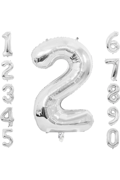 Gümüş Folyo Balon 2 Rakam 100 cm (40 İnç)  2 Yaş Balonu - 2 Yaş Balon - 2 Rakam Balon ürün görseli 1