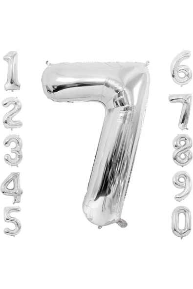 Gümüş  Folyo Balon 7 Rakam 100 cm (40 İnç)  7 Yaş Balonu - 7 Yaş Balon - 7 Rakam Balon ürün görseli 1