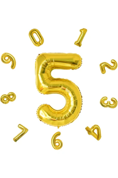 Gold  Folyo Balon 5 Rakam 100 cm (40 İnç)  5 Yaş Balonu - 5 Yaş Balon - 5 Rakam Balon ürün görseli 1