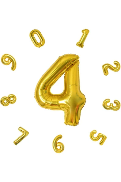 Gold  Folyo Balon 4 Rakam 100 cm (40 İnç)  4 Yaş Balonu - 4 Yaş Balon - 4 Rakam Balon ürün görseli 1