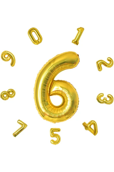 Gold  Folyo Balon 6 Rakam 100 cm (40 İnç)  6 Yaş Balonu - 6 Yaş Balon - 6 Rakam Balon ürün görseli 1
