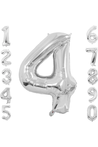 Gümüş  Folyo Balon 4 Rakam 100 cm (40 İnç)  4 Yaş Balonu - 4 Yaş Balon - 4 Rakam Balon ürün görseli 1