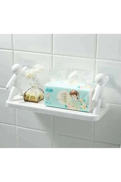2 Adet Sevimli İnsan Motifli Banyo Mutfak Ofis Baharat Rafı Kendinden Yapışkanlı Çöp Adam Rafı ürün görseli 1