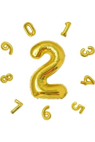 Gold  Folyo Balon 2 Rakam 100 cm (40 İnç)  2 Yaş Balonu - 2 Yaş Balon - 2 Rakam Balon ürün görseli 1