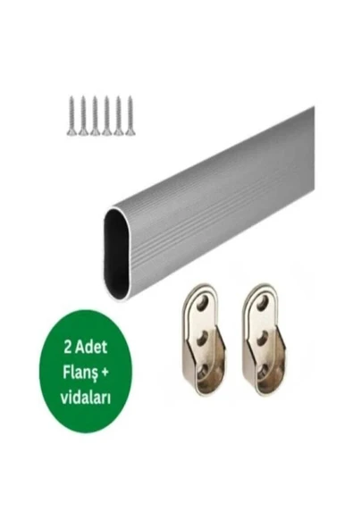 Oval Alüminyum 100 Cm Dolap Içi Askı Borusu 2 Adet Flanş Vidaları ürün görseli 1