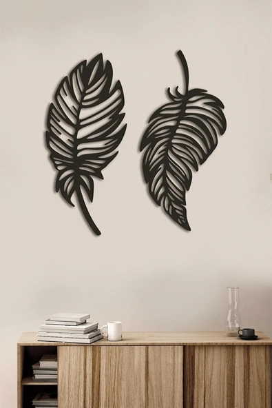 Dekoratif Ikili Yaprak Seti Lazer Kesim Ahşap Duvar Dekorasyon Ürünü Home Wall Decor Tablo ürün görseli 1