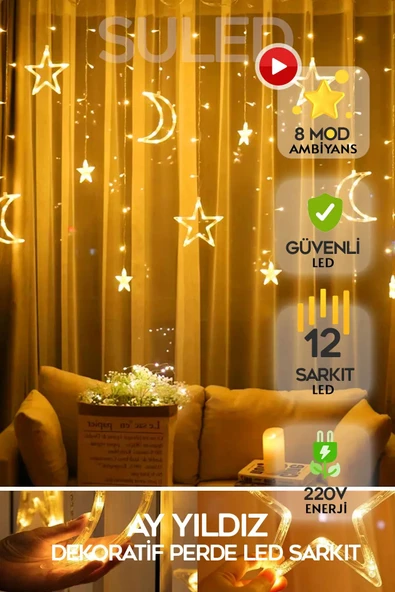 Ay Yıldız Perde Led 8 Fonksiyonlu Saçaklı Perde Led ürün görseli 1