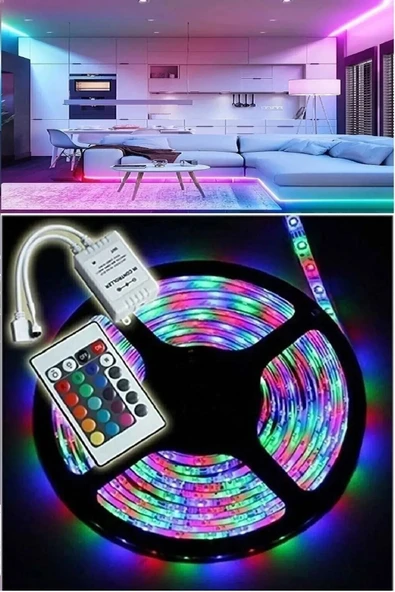 5 Metre Animasyonlu Tak Çalıştır Kumandalı Parti Şerit Led RGB ürün görseli 1