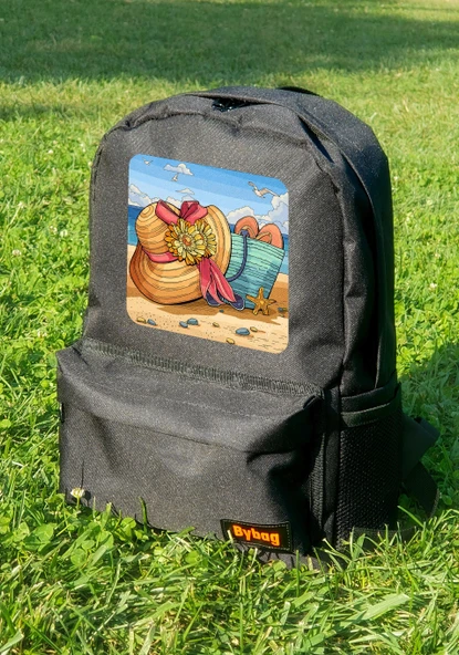 Plaj Yaz Tatil Kumsal Baskılı Siyah Sırt Çantası Unisex ürün görseli 1