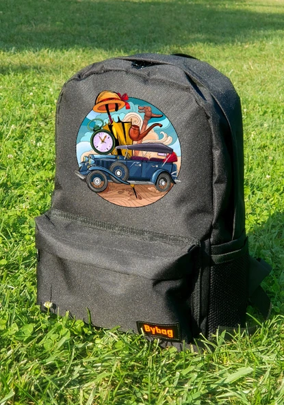 Seyahat Yolculuk Temalı Baskılı Siyah Sırt Çantası Unisex ürün görseli 1