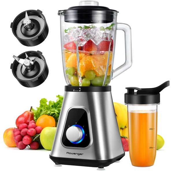 Rowenger 2in1 Inox 1.5lt Cam Hazneli Sürahili Smoothie Blender 600ml Kişisel Blender ürün görseli 1