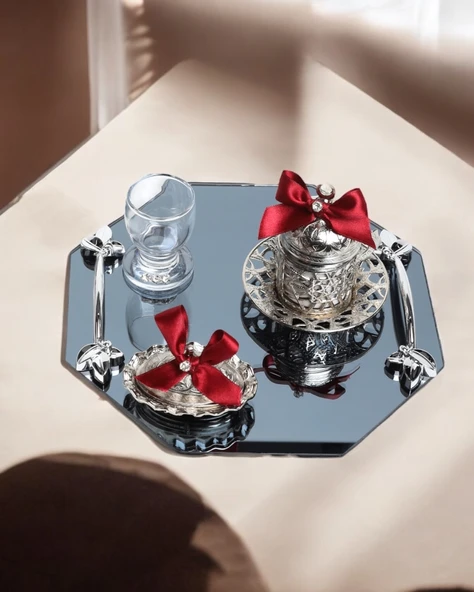 Affinity Nişan Kahve Tepsisi Gümüş  Kırmızı ürün görseli 1