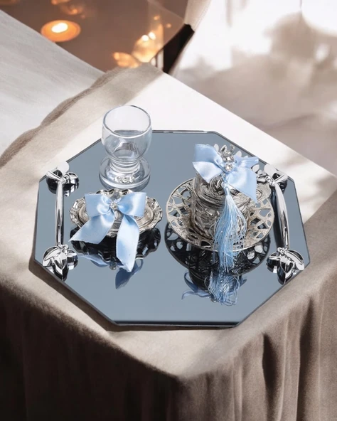 Affinity Nişan Kahve Tepsisi Gümüş  mavi ürün görseli 1