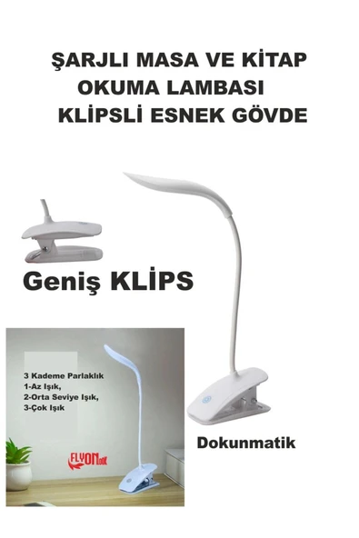 Şarj Edilebilir Klipsli Kitap Okuma Işığı 14 Led Kitap Arası Okuma 3 Modlu Işık Mandallı Lamba Masa ürün görseli 1
