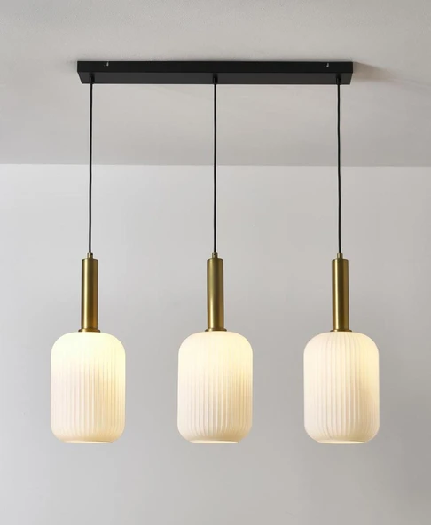 MYLİGHTS   retro rustik  sıralı üçlü opal  camlı  sarkıt  masa üstü avize 60 cm  en ürün görseli 1
