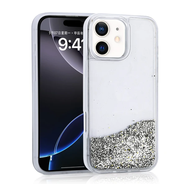 iPhone 11 Kılıf Sıvılı Simli Şeffaf Arka Yüzey Keto Silikon Kapak ürün görseli 1