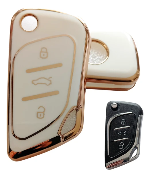 Cadillac Tipli KD Keydiy NB30 Uyumlu Kumanda Anahtar Kılıfı Oto Anahtarlık Beyaz Gold ürün görseli 1