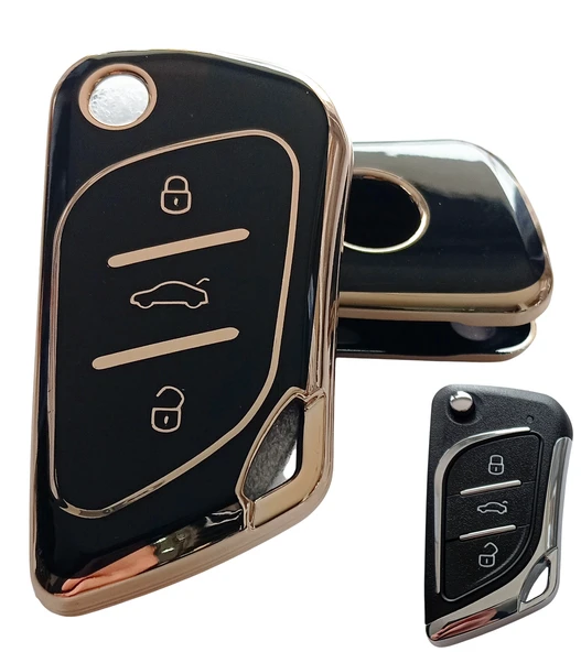 Cadillac Tipli KD Keydiy NB30 Uyumlu Kumanda Anahtar Kılıfı Oto Anahtarlık Siyah Gold ürün görseli 1