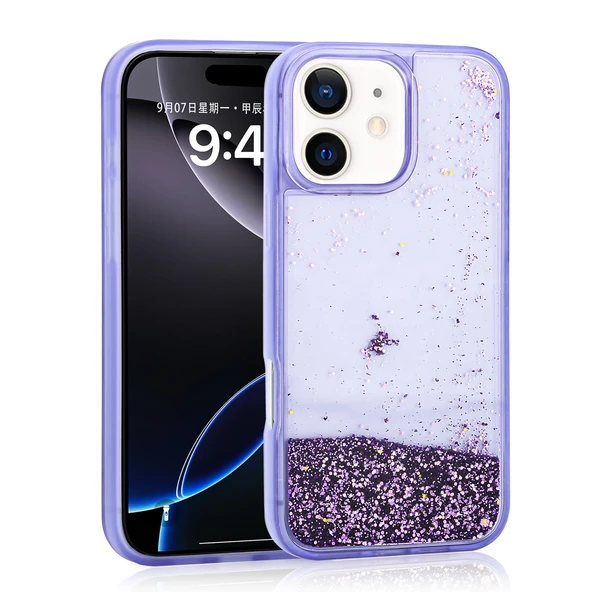 iPhone 12 Kılıf Sıvılı Simli Şeffaf Arka Yüzey Keto Silikon Kapak ürün görseli 1