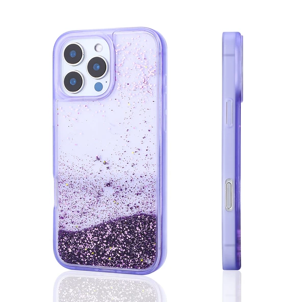 iPhone 16 Pro Max Kılıf Sıvılı Simli Şeffaf Arka Yüzey Keto Silikon Kapak ürün görseli 1