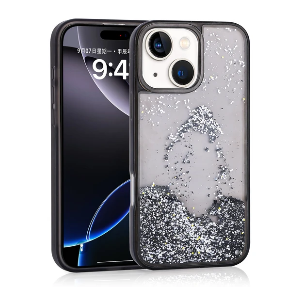 iPhone 15 Kılıf Sıvılı Simli Şeffaf Arka Yüzey Keto Silikon Kapak ürün görseli 1