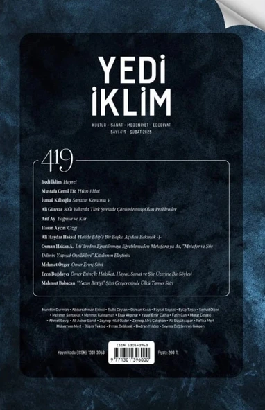 Yedi İklim Dergi 419.Sayı Şubat 2025 ürün görseli 1