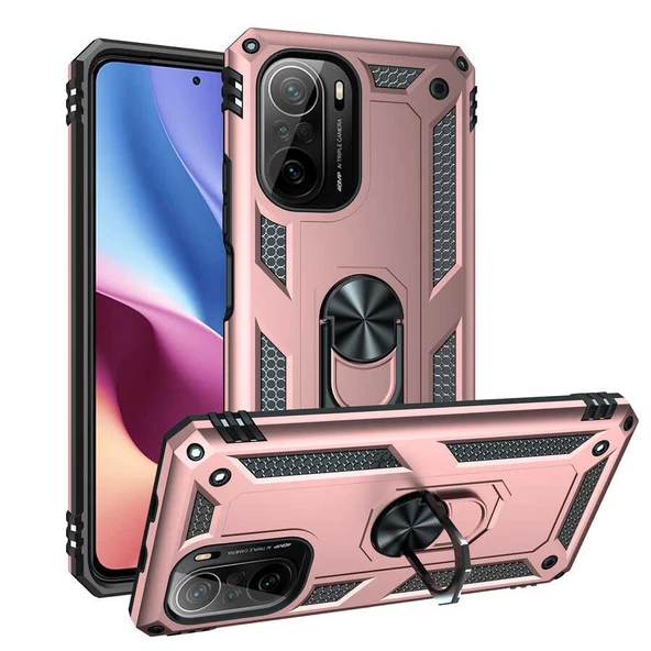 Xiaomi Redmi K40 Kılıf Zore Vega Yüzüklü Standlı Zırh Kılıf ürün görseli 1