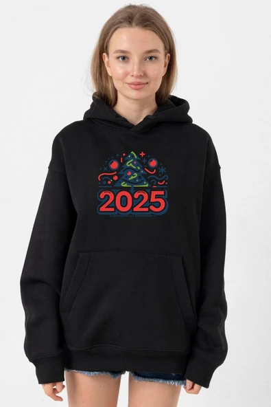 Happy New Year 2025 Essential Siyah Kadın 3ip Kapşonlu ürün görseli 1
