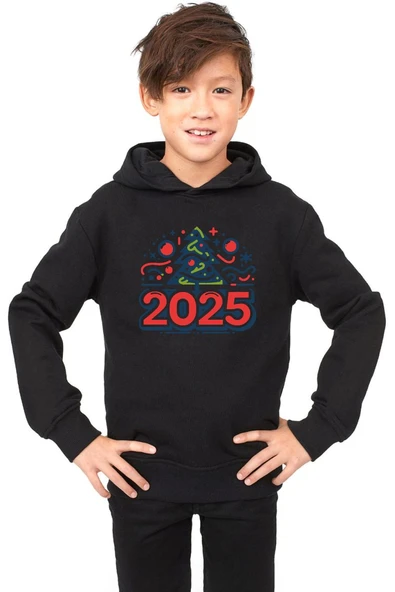 Happy New Year 2025 Essential Siyah Çocuk 3ip Kapşonlu ürün görseli 1