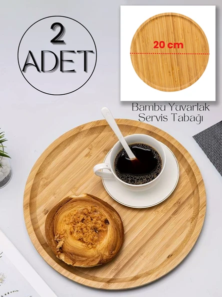 2 Adet Bambu Yuvarlak Servis Tabağı, Sunum Seti (20x20 cm) ürün görseli 1