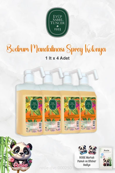 4 Adet Eyüp Sabri Tuncer Bodrum Mandalinası Sprey Başlıklı Kolonya 1 lt  ve ROSIE ürün görseli 1