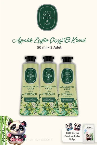 Eyüp Sabri Tuncer El ve Vücut Kremi 3 Adet Ayvalık Zeytin Çiçeği 50 ml ve ROSIE Pamuk ürün görseli 1
