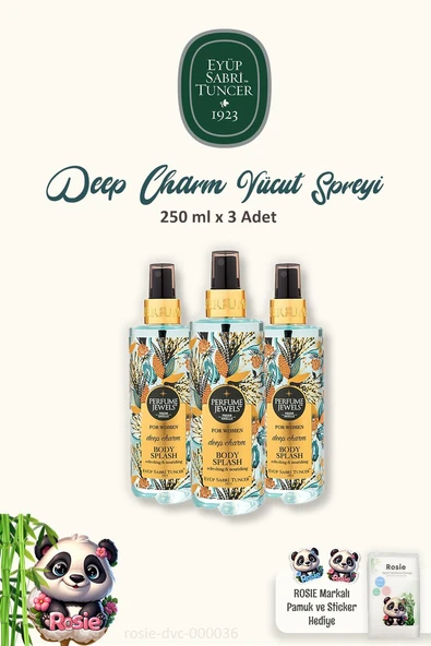 3 Adet Eyüp Sabri Tuncer Deep Charm Vücut Spreyi 250 ml ve ROSIE Pamuk 60'lı ürün görseli 1