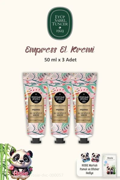 3 'lü Eyüp Sabri Tuncer Perfume Jewels Empress El Kremi 50 ml ve ROSIE Pamuk ürün görseli 1