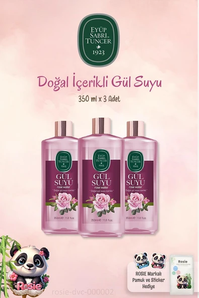 3 Adet Eyüp Sabri Tuncer Gül Suyu 350 ML ve %100 Doğal ROSIE Pamuk 60'lı ürün görseli 1