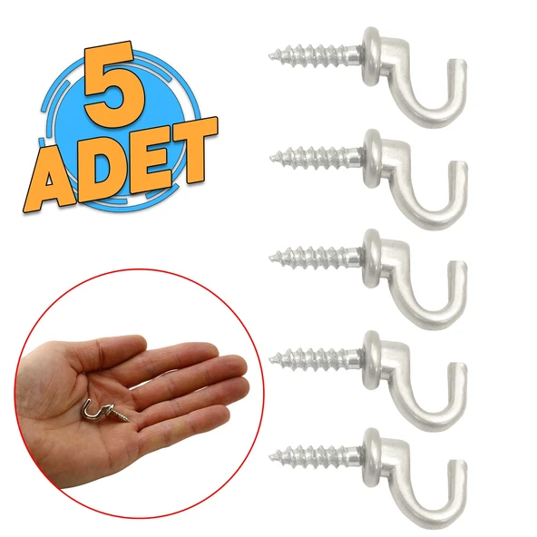 Çengelli Duvar Dolap Çekmece Kapı Metal Anahtar Askı Anahtarlık Askısı Vidalı (5 ADET) ürün görseli 1