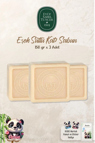 3 Adet Eyüp Sabri Tuncer Eşek Sütlü Katı Sabun 150 gr ve %100 Doğal ROSIE Pamuk ürün görseli 1