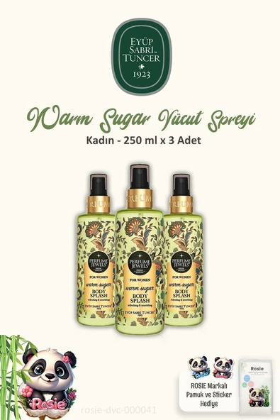 Eyüp Sabri Tuncer Pj Body Splash Warm Sugar 250 ml 3 Adet ve ROSIE Pamuk ürün görseli 1