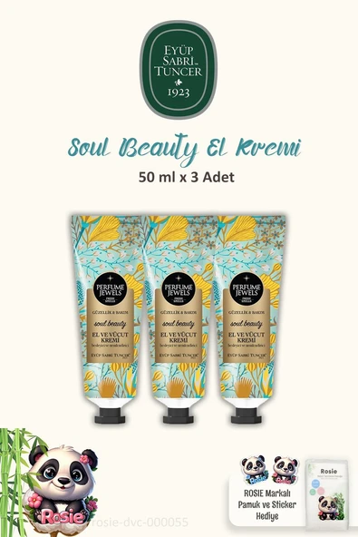 3 Adet Eyüp Sabri Tuncer Soul Beauty El ve Vücut Kremi 50 ml ve ROSIE Pamuk 60'lı ürün görseli 1