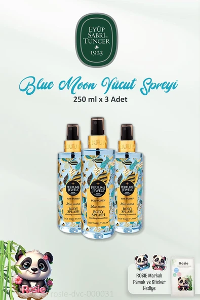 Eyüp Sabri Tuncer 3 Adet Vücut Spreyi Blue Moon 250 ml ve ROSIE Pamuk 60'lı ürün görseli 1