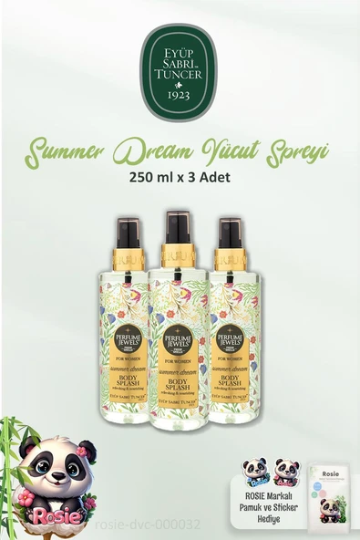 3 Adet Eyüp Sabri Tuncer Body Splash Summer Dream 250 ml ve ROSIE 60'lı Pamuk ürün görseli 1