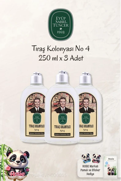 3 Adet Eyüp Sabri Tuncer Tıraş Kolonyası No: 4 ve ROSIE Doğal Temizleme Pamuğu ürün görseli 1