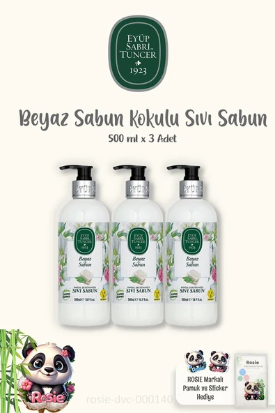 Eyüp Sabri Tuncer 3 Adet Beyaz Sabunlu Sıvı Sabun 500 ml ve Doğal ROSIE Pamuk ürün görseli 1