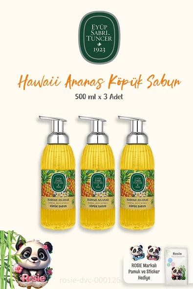 Eyüp Sabri Tuncer 3 Adet Hawaii Ananas Köpük Sabun 500 ml ve ROSIE Pamuk 60'lı ürün görseli 1