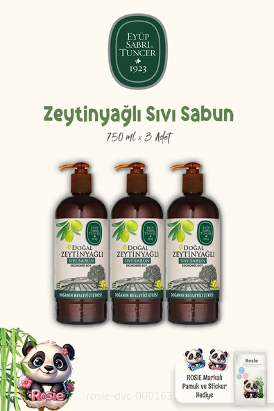 Eyüp Sabri Tuncer 3'lü Zeytinyağlı Sıvı Sabun 750 ml ve ROSIE Pamuk 60'lı ürün görseli 1